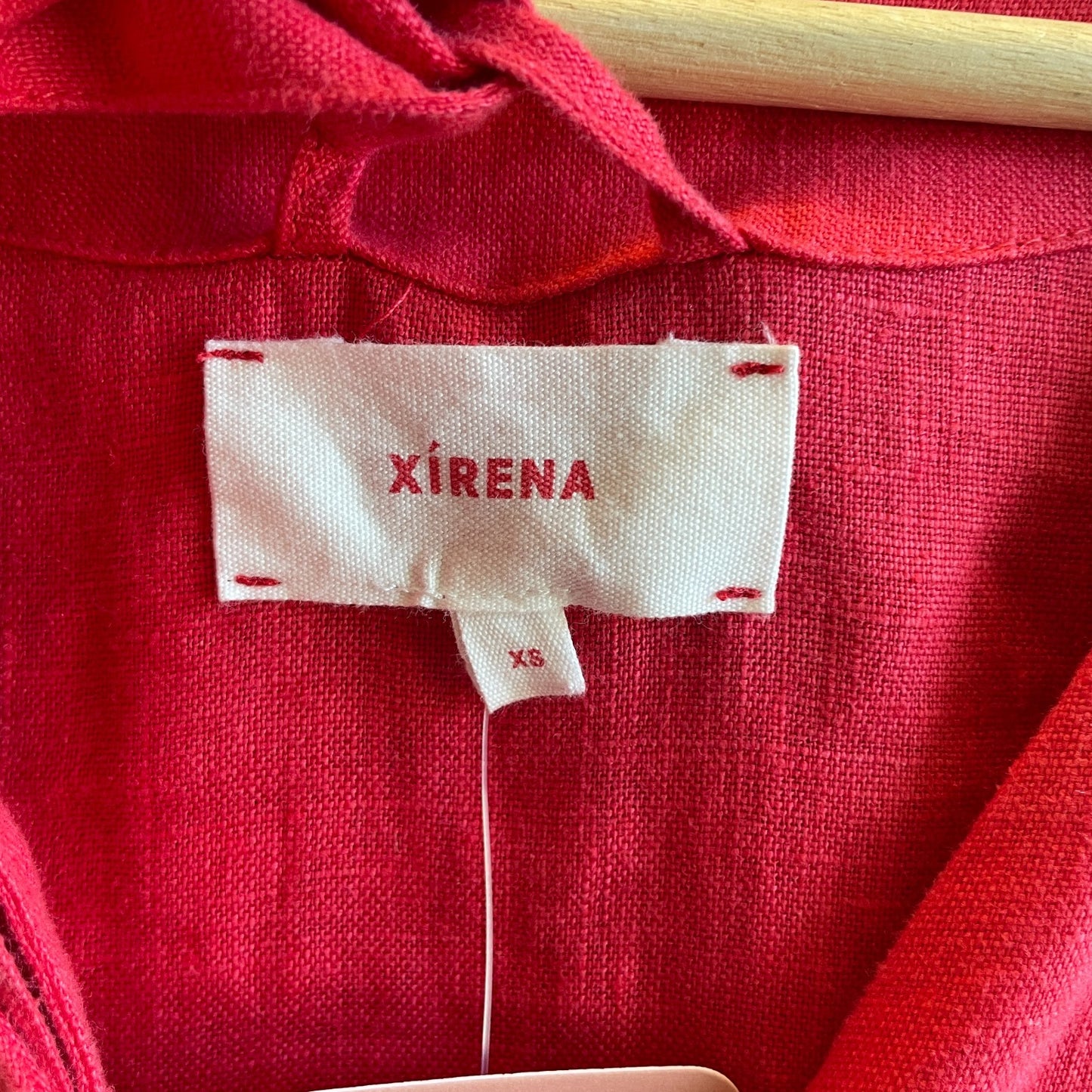 XS - Xirena Dark Pink Linen Long Sleeve Button Up Tie Waist Midi Dress 0425GN