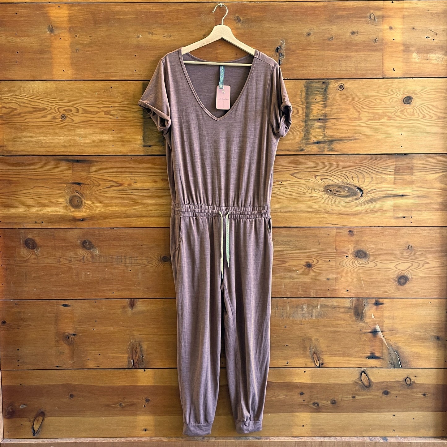 L - Vuori Terracotta Heather All Day DreamKnit Short Sleeve Jumpsuit 0709KP