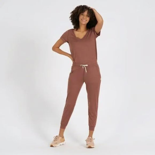 L - Vuori Terracotta Heather All Day DreamKnit Short Sleeve Jumpsuit 0709KP