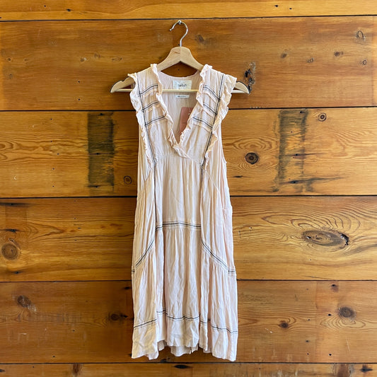 M - Ba&Sh Pale Peach V Neck Sleeveless Gauze Cotton Dress 1201SG