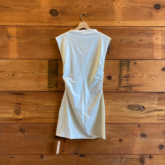 XL - Reformation Ivory White Knit Mock Neck Alden Ruched Dress NEW 0708EK