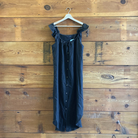 3 / L - Hatch Black Tencel Linen Sleeveless Button Up Maternity Dress 0708EK
