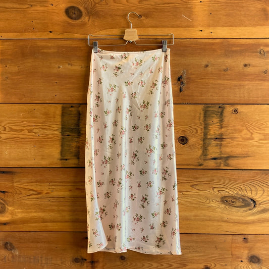 0 / XS - Reformation Pink Floral Print Silk Pratt Midi Skirt 0426CR