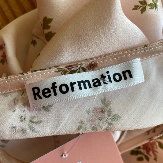0 / XS - Reformation Pink Floral Print Silk Pratt Midi Skirt 0426CR