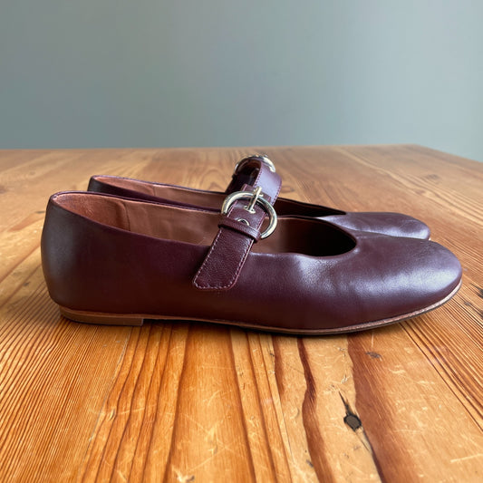 7 - Reformation $268 Burgundy Leather Mary Jane Bethany Ballet Flats 0714NF
