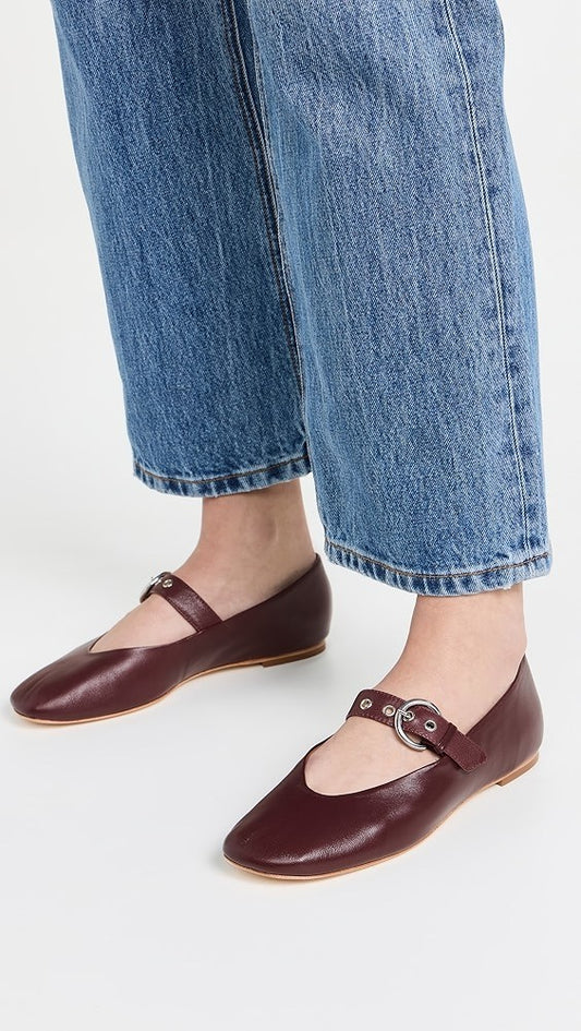 7 - Reformation $268 Burgundy Leather Mary Jane Bethany Ballet Flats 0714NF