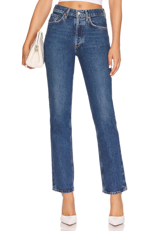 24 - AGOLDE Medium Wash Button Fly Mid Rise Straight Leg Lana Jeans 0714NF