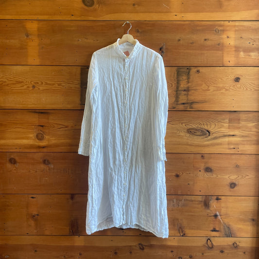 L - CP Shades White Long Sleeve 100% Linen Maxi Length Button Up Dress 0721MB