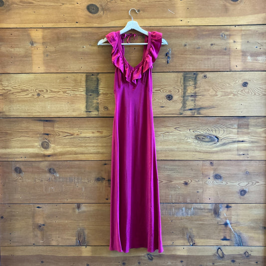 XS - Reformation Deep Red Ruffle Open V Back Maxi Ruffle Dress 0717SM