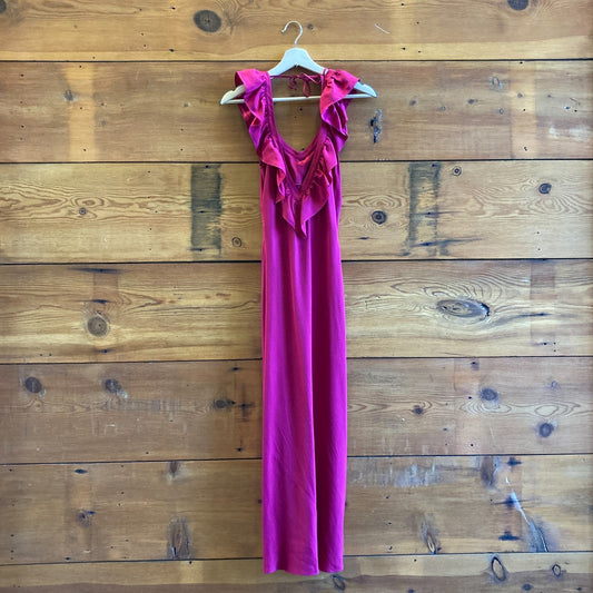 XS - Reformation Deep Red Ruffle Open V Back Maxi Ruffle Dress 0717SM