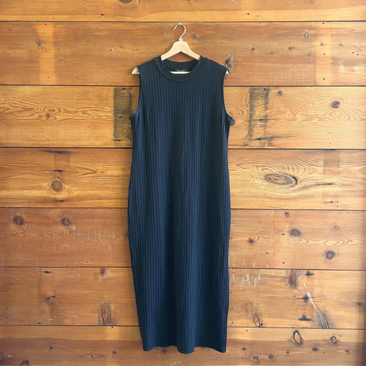 XL - AYR Black Mock Neck Ribbed Knit Sleeveless Maxi Weekend Dress 0720LP