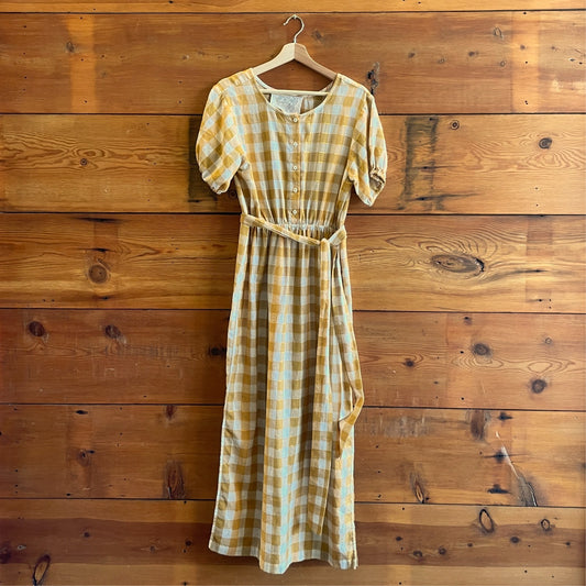 M - Ace & Jig Yellow Gingham Patterned Tie Waist Short Sleeve Maxi Dress 0717SM