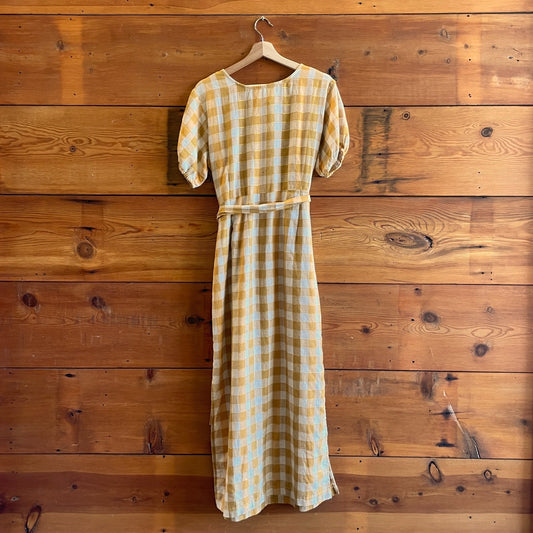 M - Ace & Jig Yellow Gingham Patterned Tie Waist Short Sleeve Maxi Dress 0717SM