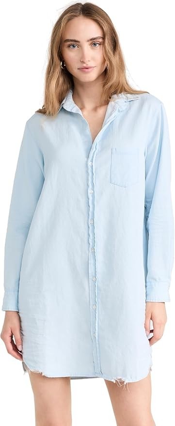 XL - Frank & Eileen $328 Light Blue Tattered Denim Button Up Mary Dress 0720LP