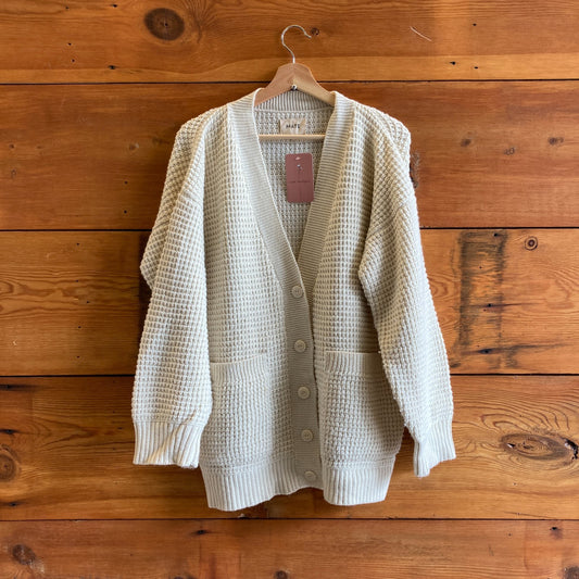 S - Mate The Label White Merino Wool Chunky Waffle Knit Cardigan Sweater 0606RO
