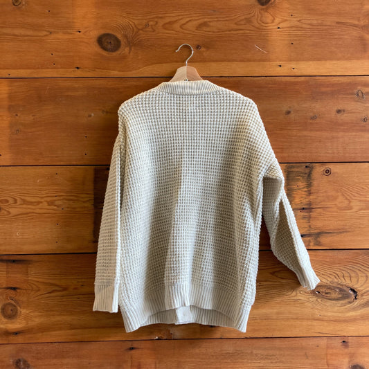 S - Mate The Label White Merino Wool Chunky Waffle Knit Cardigan Sweater 0606RO