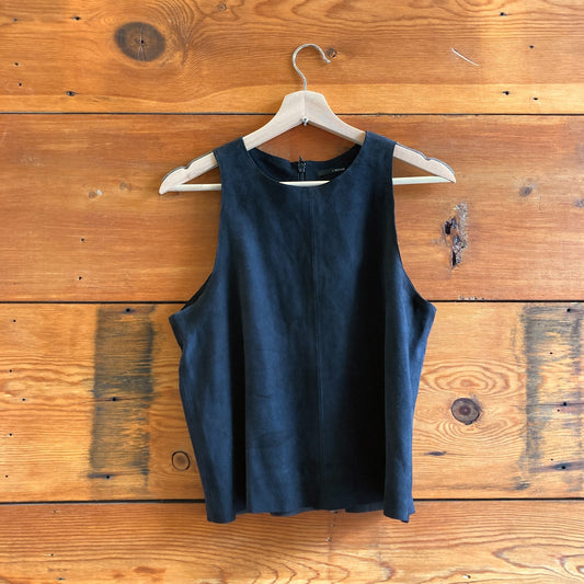 M - J Brand Black Suede Lamb Leather Sleeveless Trevia Tank Top 0617HS