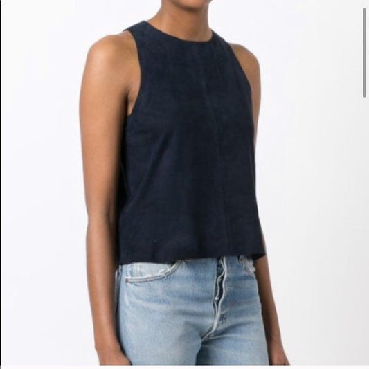 M - J Brand Black Suede Lamb Leather Sleeveless Trevia Tank Top 0617HS