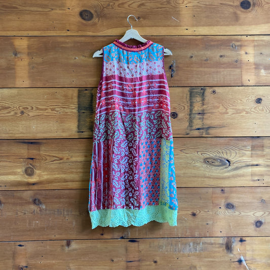 S - Johnny Was Mixed Print Multi Color Silk Sleeveless Dress w/ Pockets 0718ML
