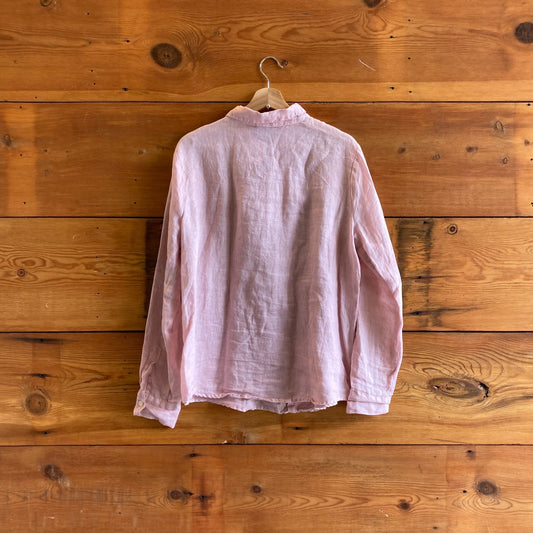 L - CP Shades Light Pink Linen Long Sleeve Button Up Shirt 1231SH