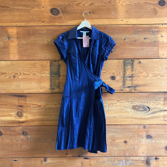 8 - DVF Diane Von Furstenberg Navy Edan Cap Sleeve Wrap Dress 0517NL