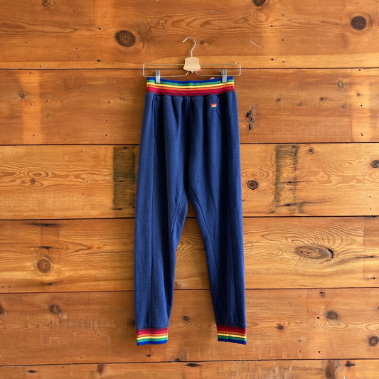 M - Aviator Nation Navy w/ Rainbow Stripe Waistband Jogger Womens Pants 0718ML