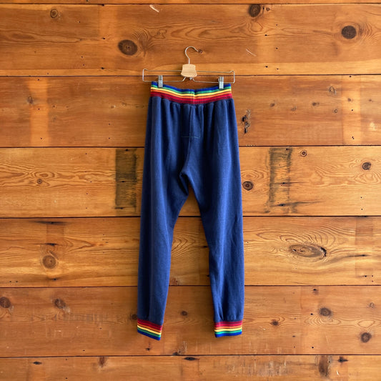 M - Aviator Nation Navy w/ Rainbow Stripe Waistband Jogger Womens Pants 0718ML