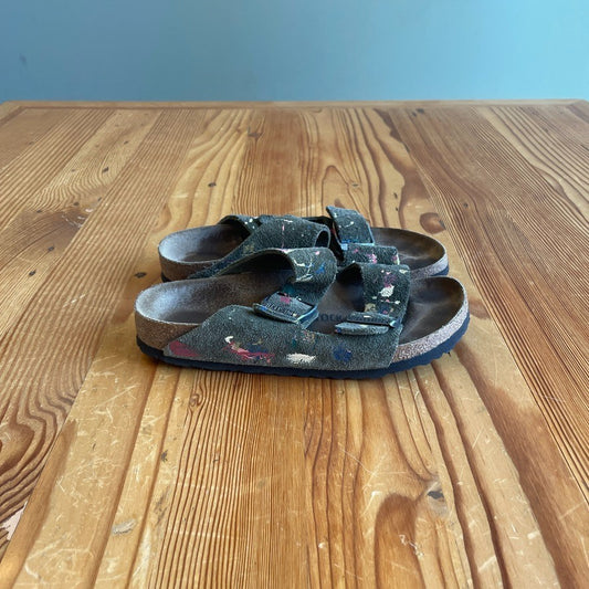 37 - Birkenstock Green Suede Paint Splatter Arizona Sandals Shoes 0105MR