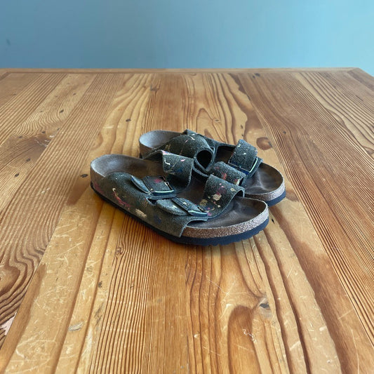 37 - Birkenstock Green Suede Paint Splatter Arizona Sandals Shoes 0105MR