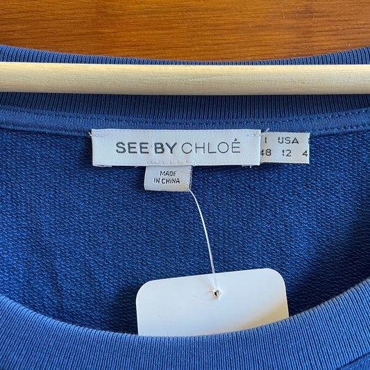 12 - See By Chloe Cobalt Blue Cotton Jersey Wide Neck Sweatshirt Dress 0927EK
