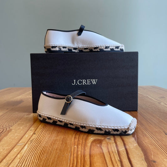 7 - J.Crew White Leather Mary Jane Espadrilles Shoes NEW w/ Box 0105MR