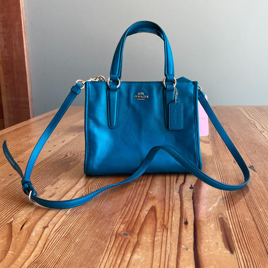 Coach Teal 2-Way Mini Crosby Carryall Leather Handbag Purse 0817LS
