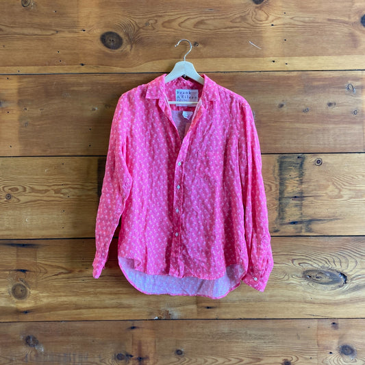 S - Frank & Eileen Pink Tropical Pattern Linen Eileen Button Up Shirt Top 0728JB