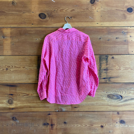 S - Frank & Eileen Pink Tropical Pattern Linen Eileen Button Up Shirt Top 0728JB