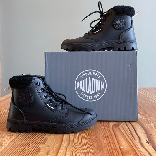 7 - Palladium Black Pampa Hi Snow Warm Leather Lined Boots w/ Box 0817LS