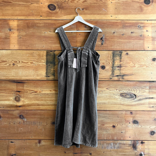 S - Pip-Squeak Chapeau Black Heavyweight Cotton Tie Back Sleeveless Dress 0817LS