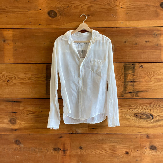 M - Frank & Eileen White Sheer Linen Button Up Long Sleeve Shirt Top 1006KH