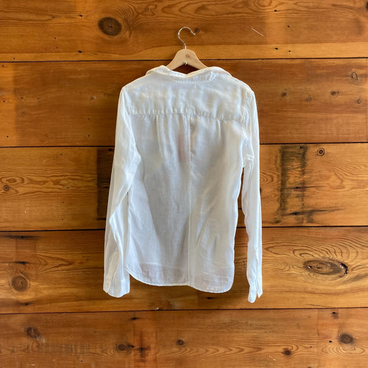M - Frank & Eileen White Sheer Linen Button Up Long Sleeve Shirt Top 1006KH