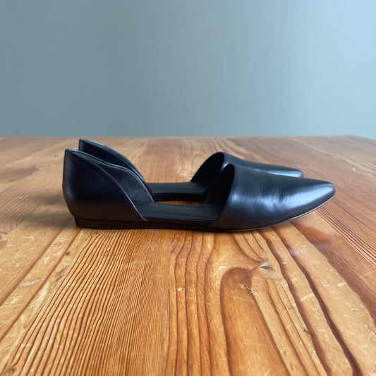 8.5 - Vince Black Leather Open Side Pointed Toe D'Orsay Nina Flats Shoes 0721DK