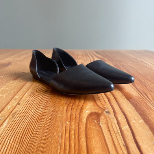 8.5 - Vince Black Leather Open Side Pointed Toe D'Orsay Nina Flats Shoes 0721DK