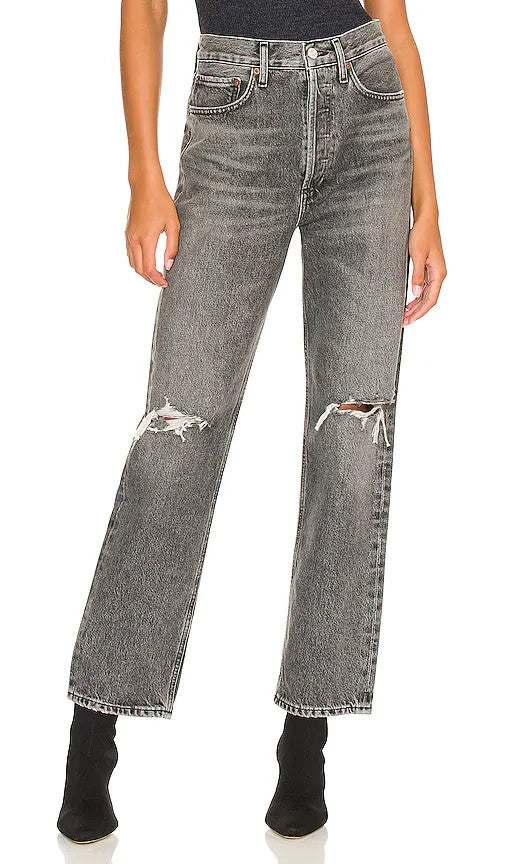 25 - AGoldE Gray Wash 90's Mid Rise Loose Ripped Knee Jeans 0430SM