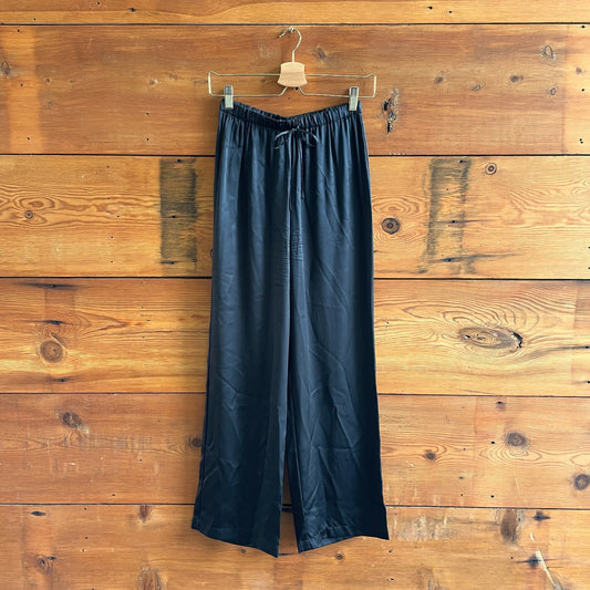 XS - Reformation Black 100% Silk Drawstring Wide Leg Pants 0807OS