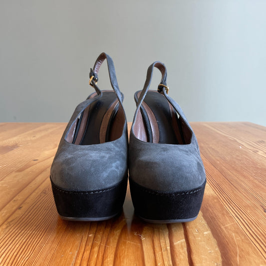 41 / 11 - Marni Dark Gray Suede Platform Slingback Heels NEW w/ Box 0726JB