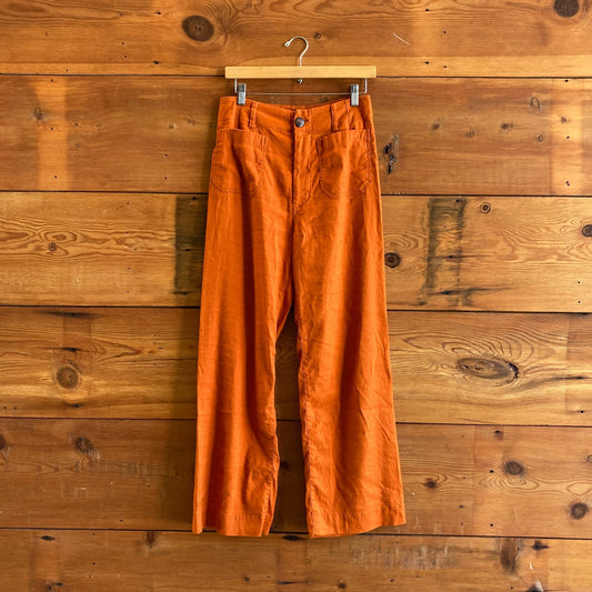4 Tall - Maeve Anthropologie Rust Orange Linen The Colette Wide Leg Pants 0724LB