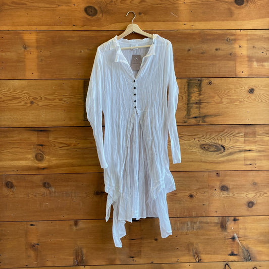 M - Nigel Preston White Sheer Cotton Button Up Long Length Tunic Top 0731GH