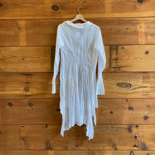 M - Nigel Preston White Sheer Cotton Button Up Long Length Tunic Top 0731GH
