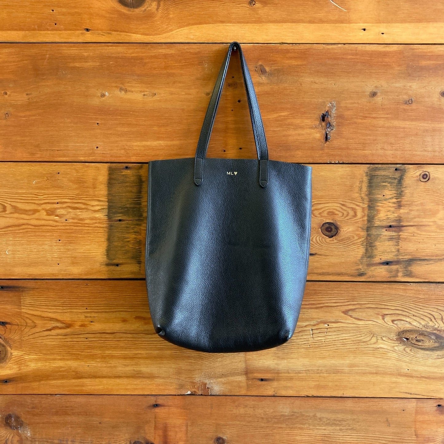 Cuyana Black Leather Classic Structured Purse Shoulder Tall Tote Bag 0723ML