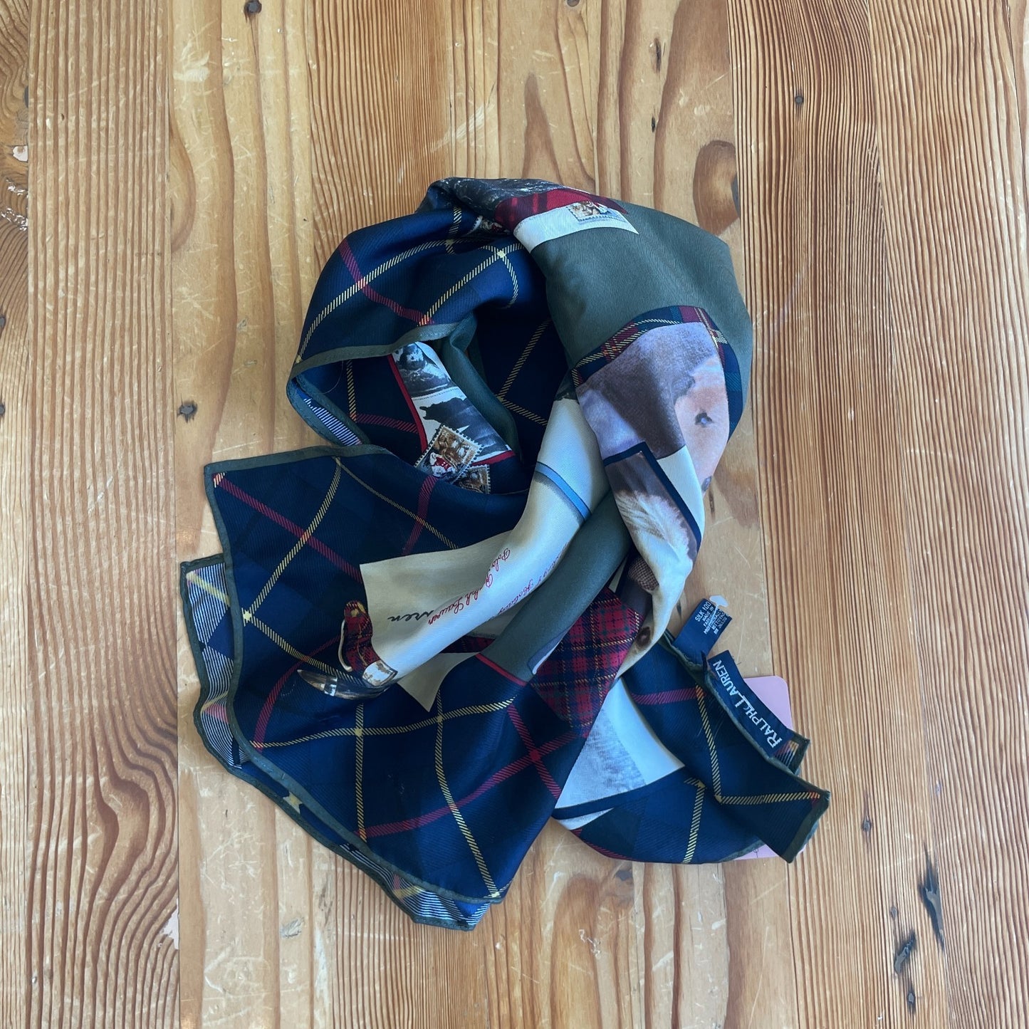 Ralph Lauren Vintage Christmas Card Plaid Silk Square Scarf 0731GR