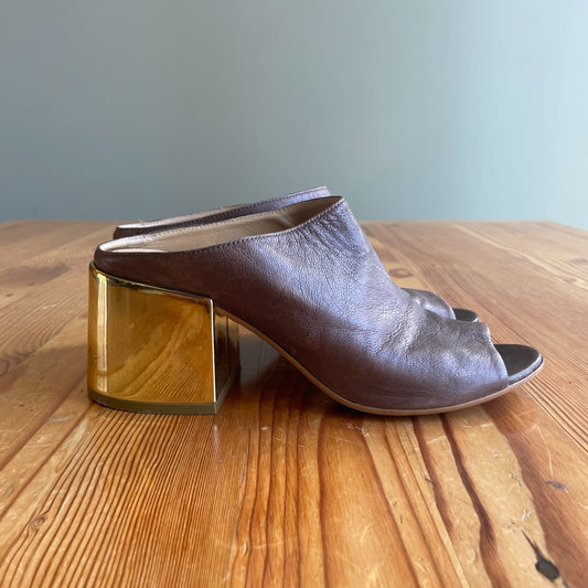 40 / 10 - Maison Martin Margiela Brown w/ Gold Block Heel Mules Shoes 0802KT