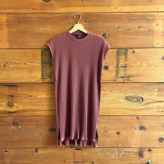 XS - Eileen Fisher Reddish Brown Ribbed Knit Mock Neck Cap Sleeve Dress 1217MA